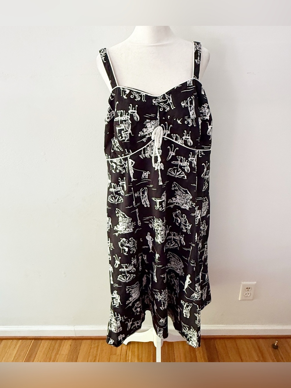 Vintage Women Parisian Print Babydoll Bust Dress Sz 14W Stretch Rockabilly Retro